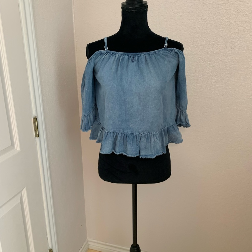 Silver jeans denim crop top shirt blouse